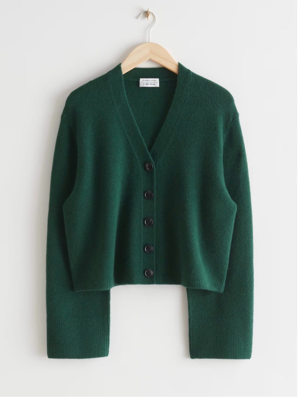 & Other Stories Size XS Wool Forest Green V-Neck Button-Front Cropped Cardigan